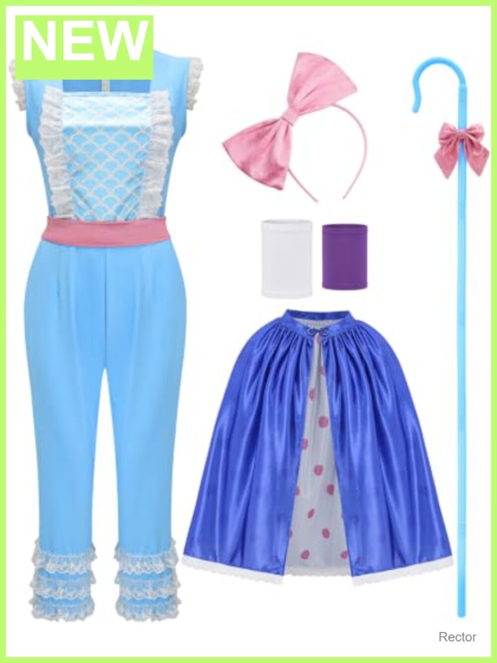 Shepherdess Halloween Costume Set Jumpsuit Cape Staff Cosplay